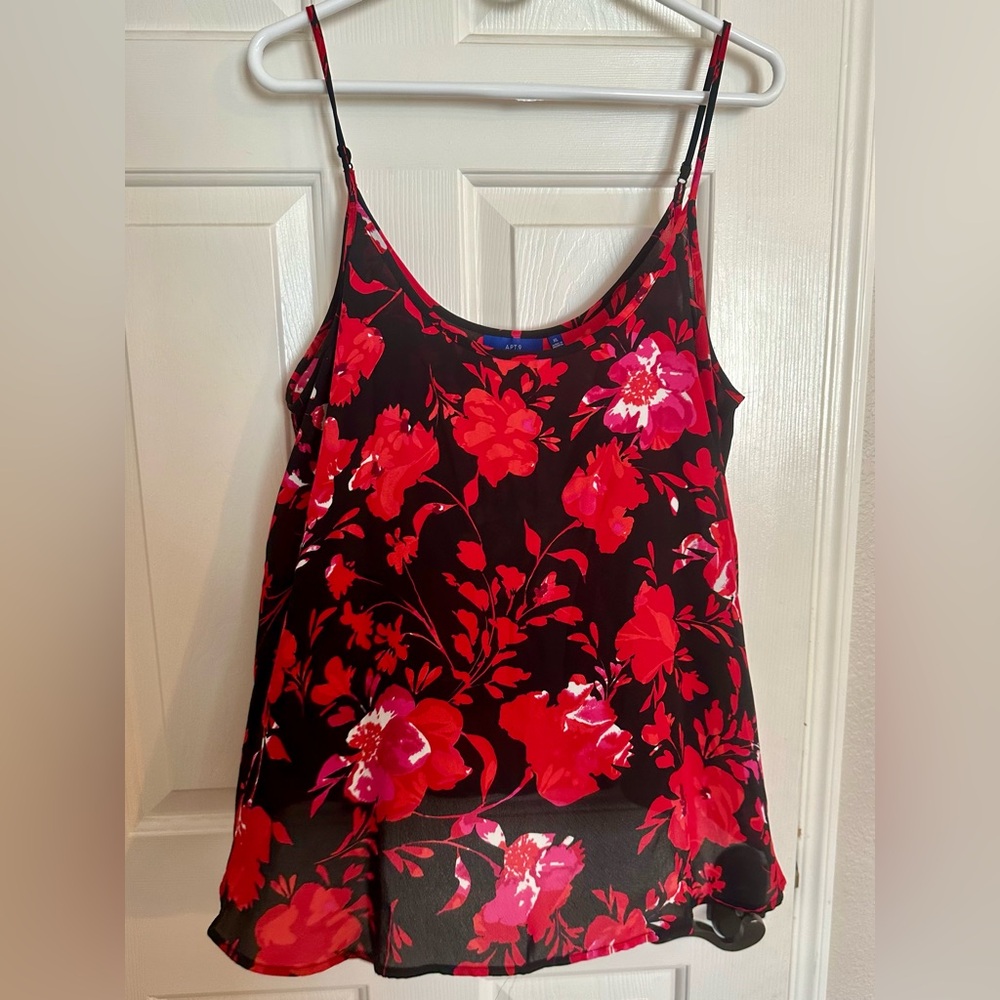 Apt 9 Red/Black floral camisole style tank top with adjustable straps.